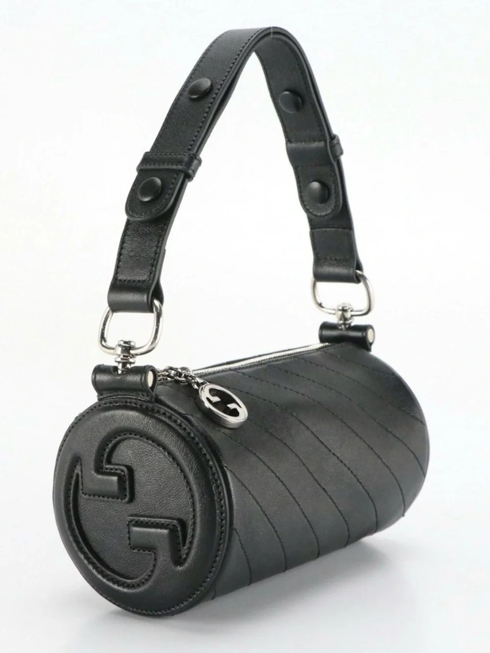 Gucci Black Quilted Barrel Shoulder Bag with Silver Charm - Picture 2 of 7